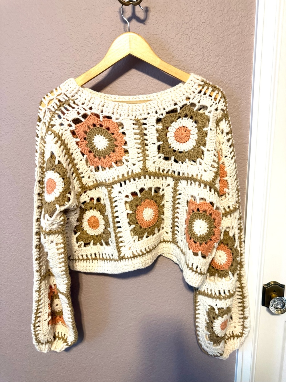 Altar’d State Annie Crochet Square Sweater Floral